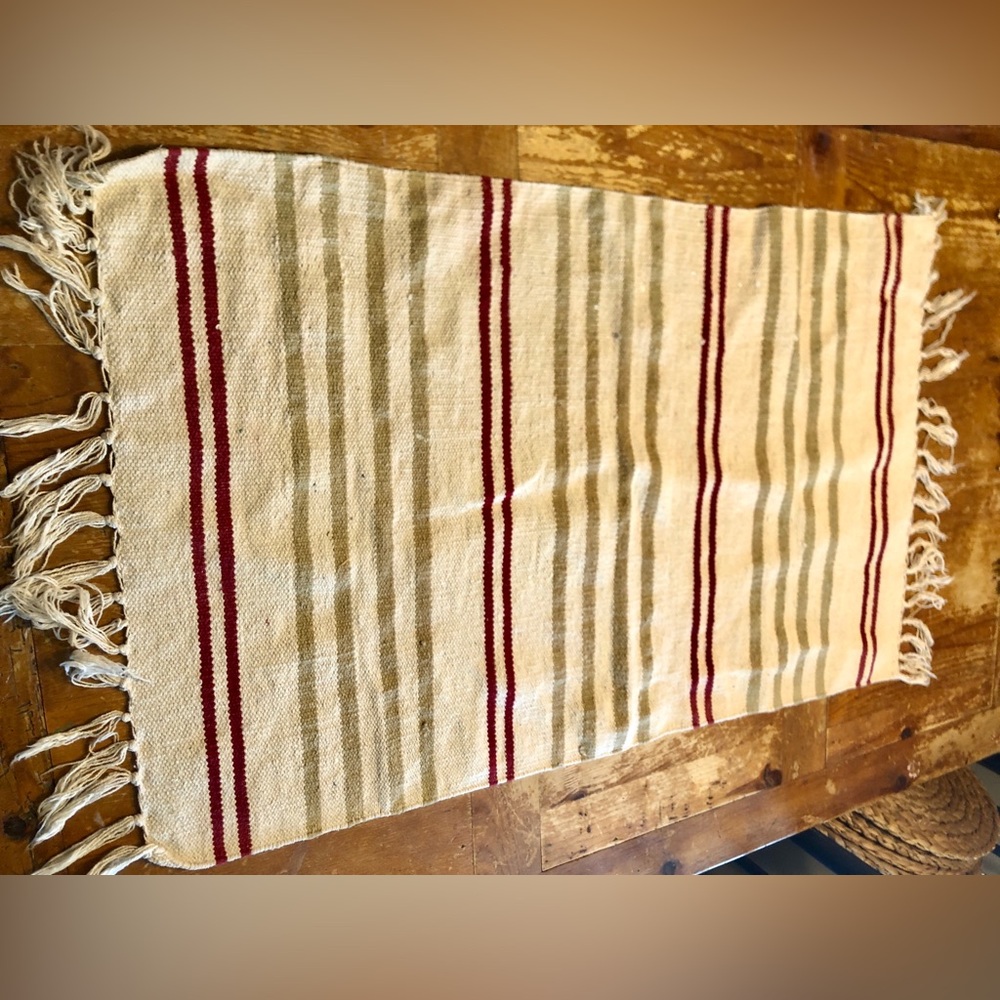 Striped Woven Table Runner in Cream, Red and Tan 4th July Folk Cotton